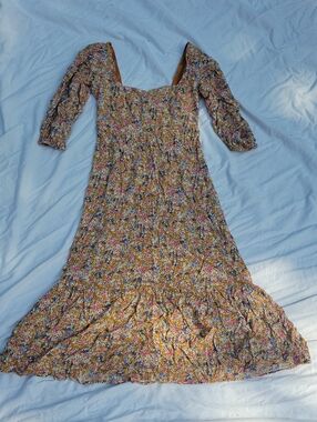 SO Mustard Floral Square-Neck Maxi Dress Size XS